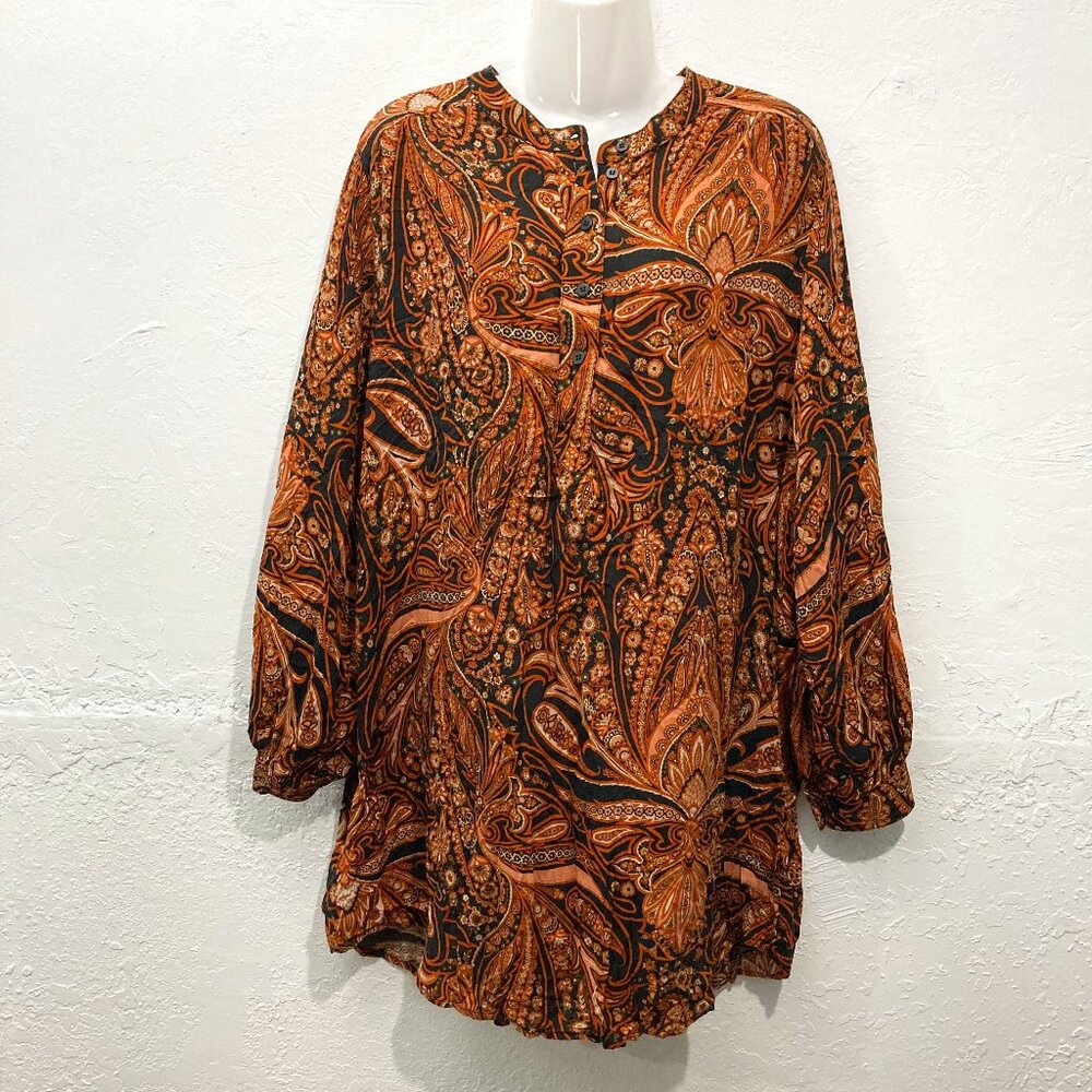 Richard Allen x H&M Tunic Dress Top Long Retro Paisley Boho Brown Long sleeve 12